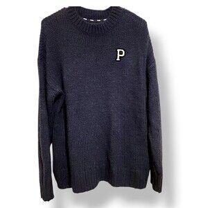 Victoria's Secret PINK Logo BOYFRIEND Oversized Navy Knit Pullover Sweater S